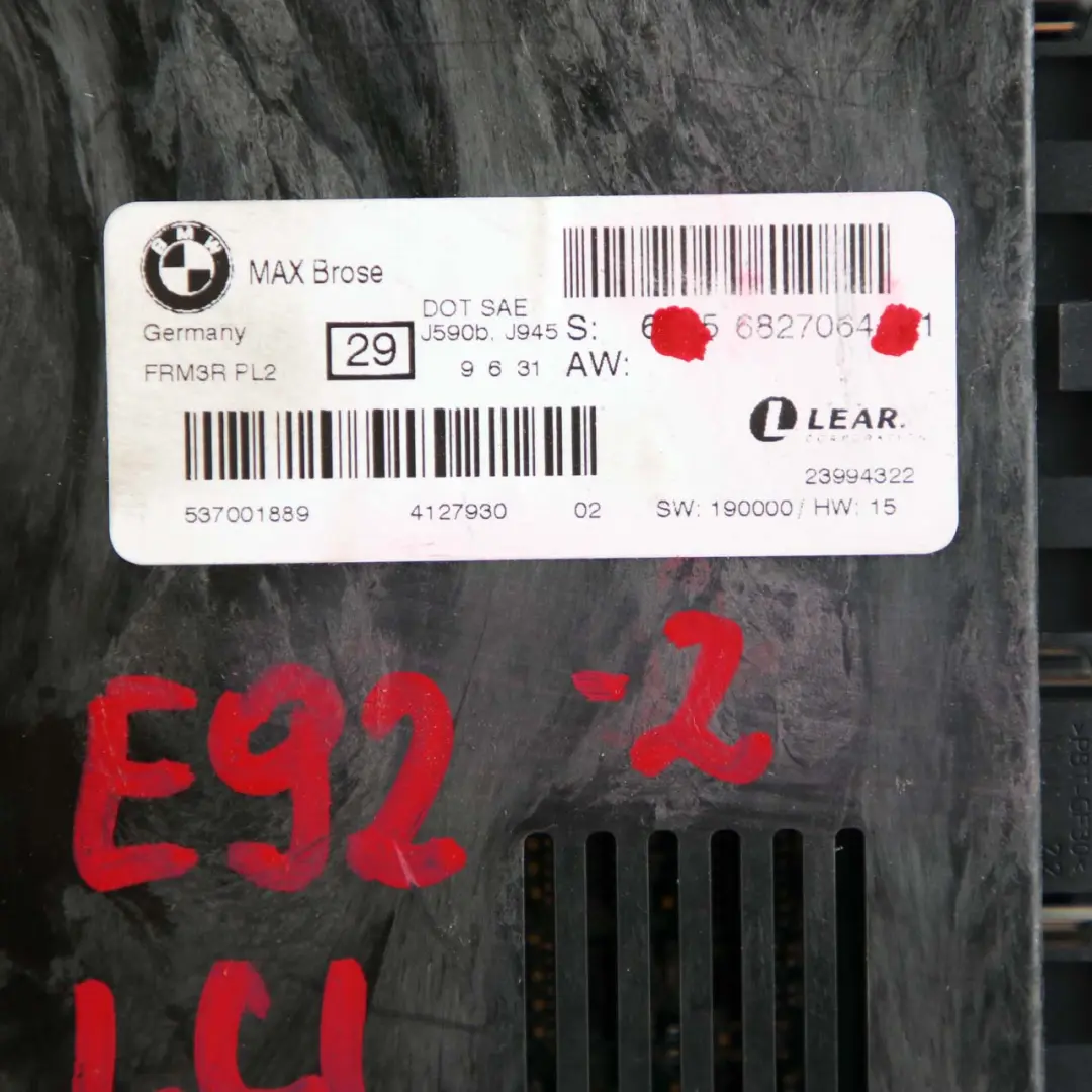 Brose Footwell Light Module Control Unit ECU FRM3R PL2 to BMW E92 LCI Max with Part number 6827064 BMW E92 LCI Max Brose Footwell Light Module Control Unit ECU FRM3R PL2 - SKU 6827064-2 - Part number 6827064