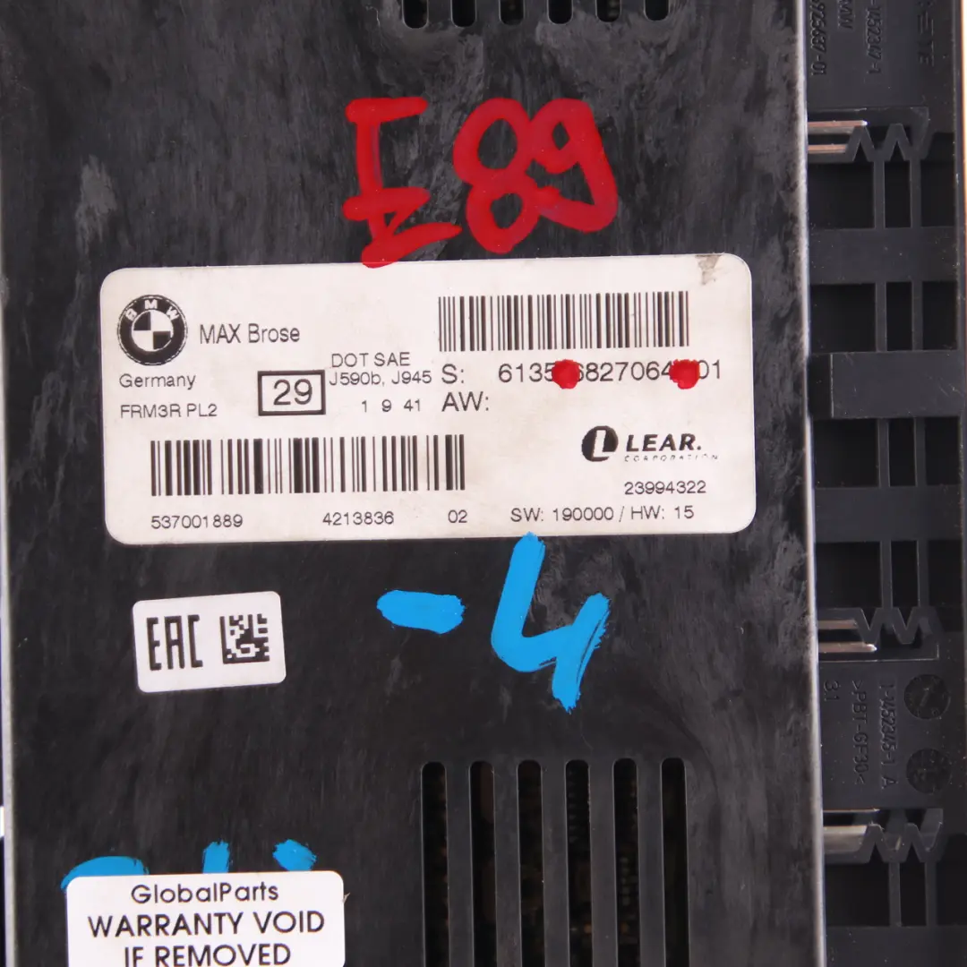 Brose Footwell Light Module Control Unit ECU FRM3R PL2 to BMW Z4 E89 Max with Part number 6827064 BMW Z4 E89 Max Brose Footwell Light Module Control Unit ECU FRM3R PL2 - SKU 6827064-4 - Part number 6827064