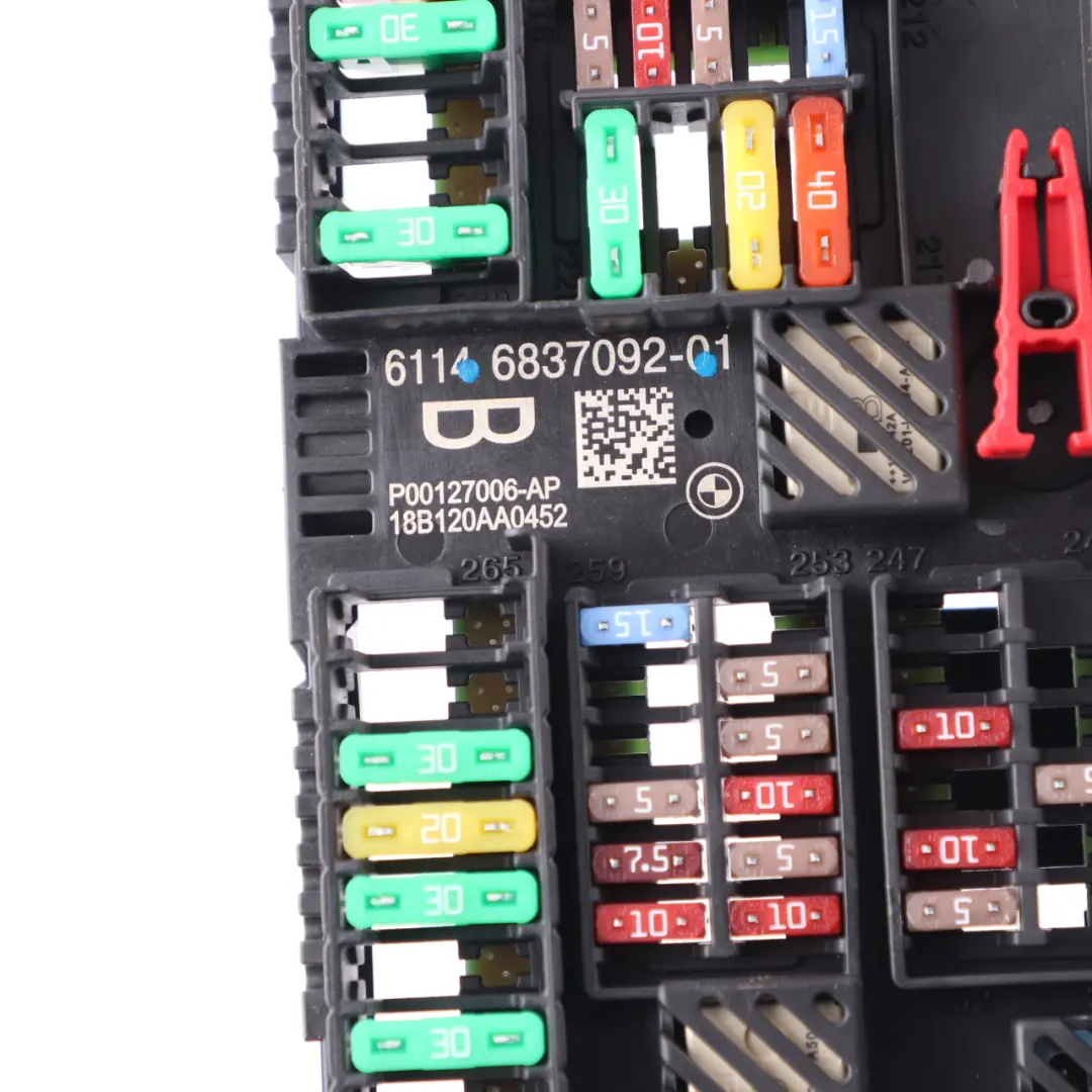 Fuse Relay Box Rear Trunk Power Distribution B + Box Basis to BMW G30 G12 with Part number 6837092 BMW G30 G12 Fuse Relay Box Rear Trunk Power Distribution B + Box Basis - SKU 6837092 - Part number 6837092
