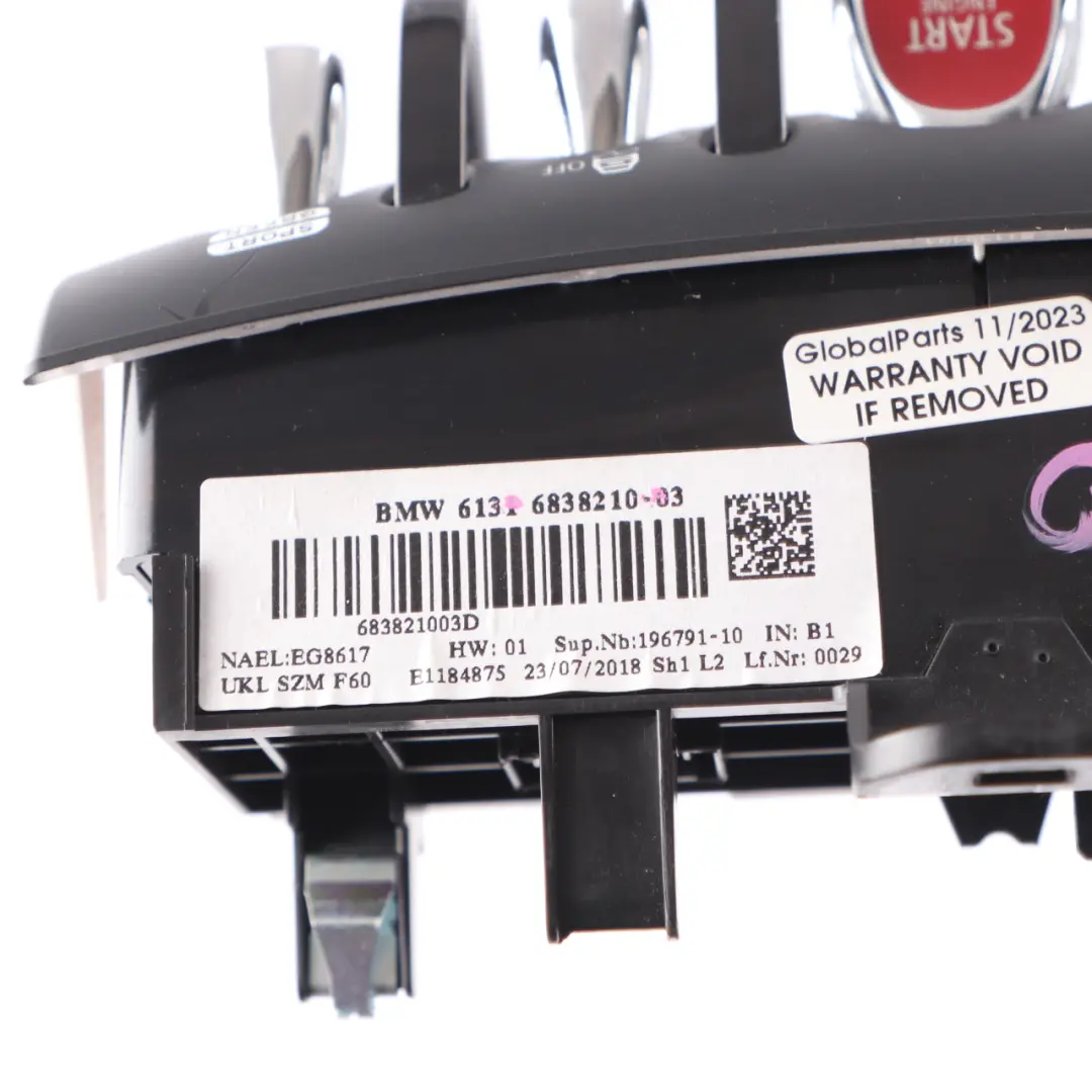 Mini F60 Consola Central Panel de Interruptores Motor Start Start Stop - SKU 6838210 - Número de pieza 6838210