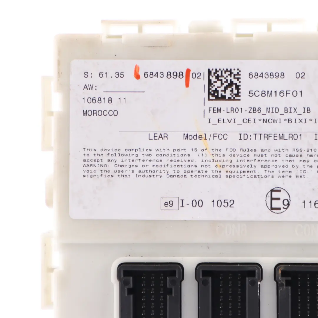 Body Control Module Unit FEM ECU LR01 to BMW F20 F21 F22 F30 F31 F32 with Part number 6843898 BMW F20 F21 F22 F30 F31 F32 Body Control Module Unit FEM ECU LR01 - SKU 6843898 - Part number 6843898