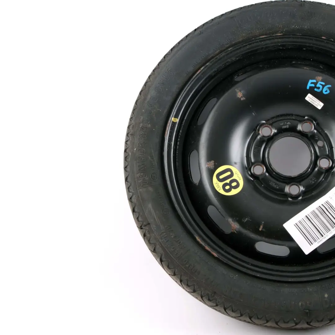Spare Wheel Compact Steel Black 115/70 R15 3,5J ET:28 to Mini F55 F56 F57 with Part number 6851506 Mini F55 F56 F57 Spare Wheel Compact Steel Black 115/70 R15 3,5J ET:28 - SKU 6851506 - Part number 6851506