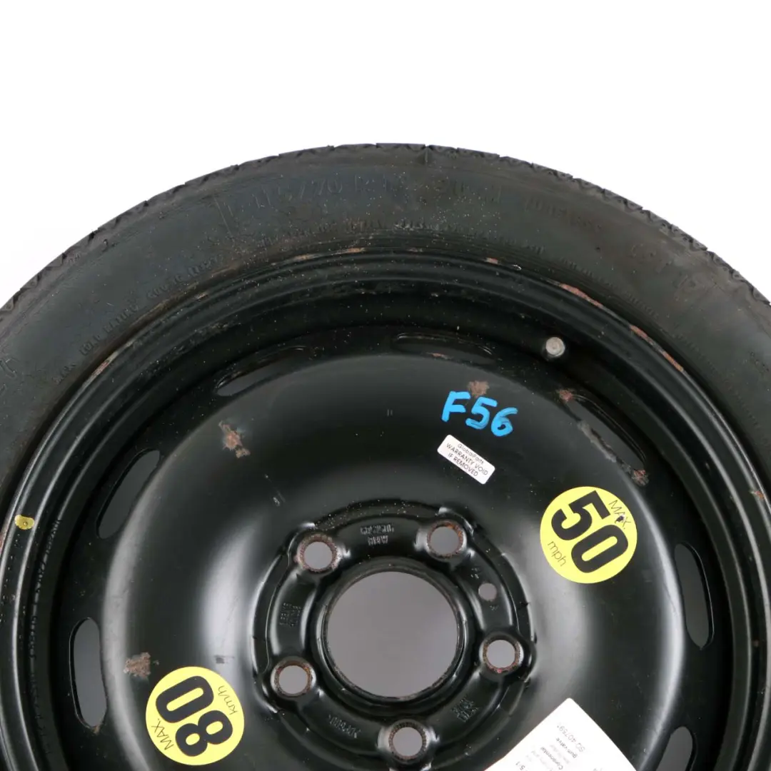  Roue de secours Mini F55 F56 Compact Acier noir 115/70 R15 3,5J ET:28 - SKU 6851506 - Numéro de pièce 6851506