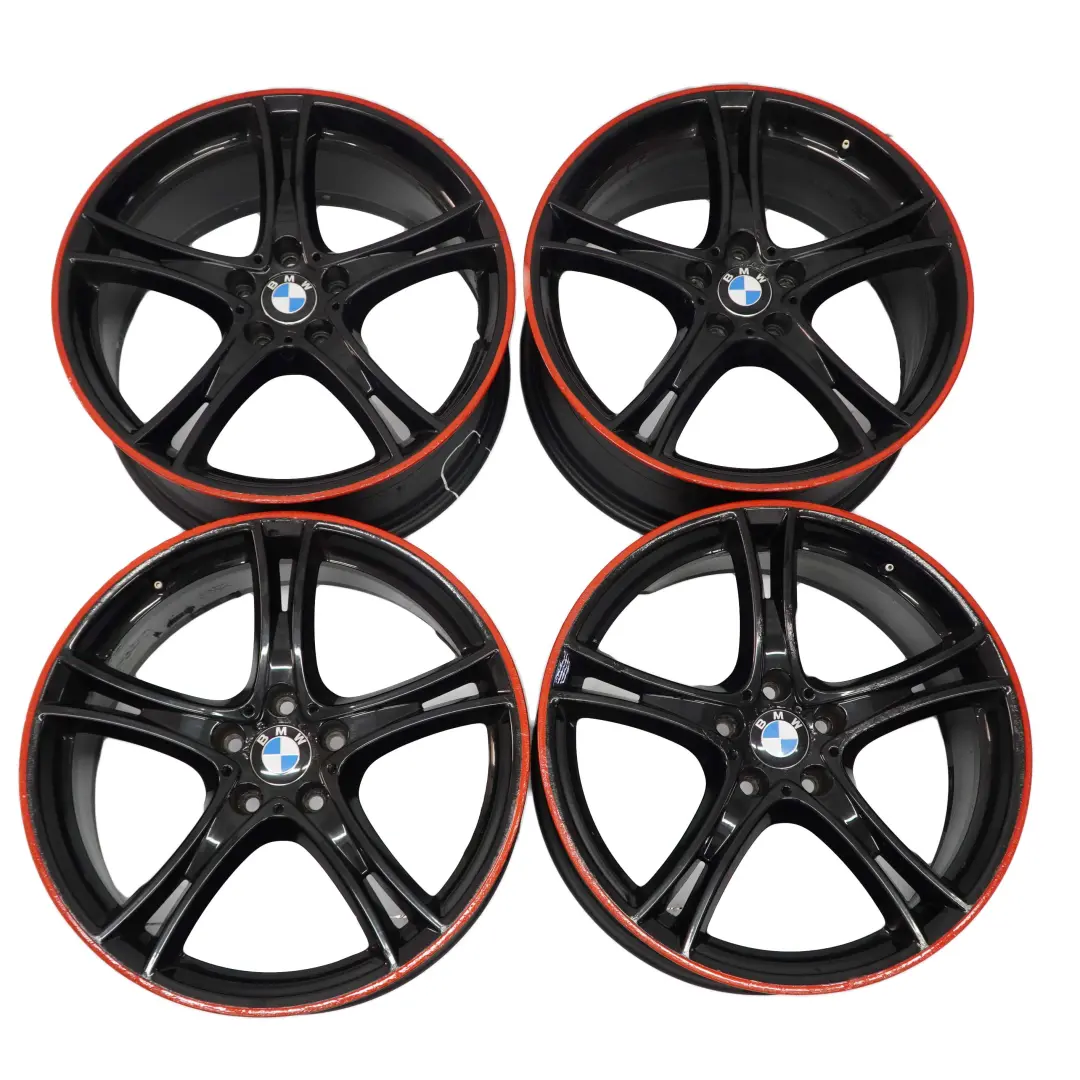 BMW F30 F31 F32 Juego Completo 4x Llanta Negra 20" Red Strip Doble Radio 361 - SKU 6854611/6854612 - Número de pieza 6854611