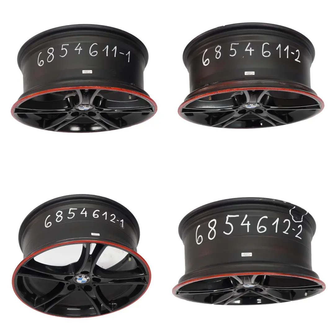 Juego Completo 4x Llanta Negra 20" Red Strip Doble Radio 361 para BMW F30 F31 F32 con número de pieza 6854611 BMW F30 F31 F32 Juego Completo 4x Llanta Negra 20" Red Strip Doble Radio 361 - SKU 6854611/6854612 - Número de pieza 6854611