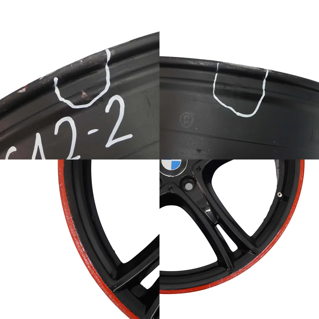 BMW F30 F31 F32 Complete Set 4x Black Wheel Rim 20" Red Strip Double Spoke 361 - SKU 6854611/6854612 - Part number 6854611