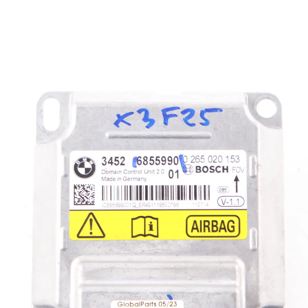 Moduł Sterownik Poduszek Powietrza 6860962 0265020494 do BMW X3 F25 o numerze 6855990 BMW X3 F25 Moduł Sterownik Poduszek Powietrza 6860962 0265020494 - SKU 6855990 - Numer Części 6855990