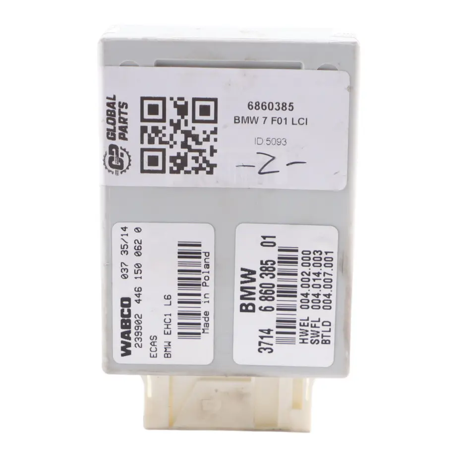 Control Unit BMW F01 F02 F07 Air Suspension Control Module ECU to with Part number 6860385 Control Unit BMW F01 F02 F07 Air Suspension Control Module ECU - SKU 6860385 - Part number 6860385