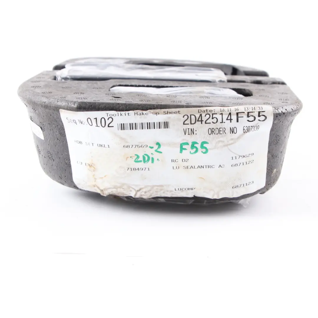 Spare Wheel Tool Mini F55 F56 F57 Mobility System Pump Storage Tray to with Part number 6877569 Spare Wheel Tool Mini F55 F56 F57 Mobility System Pump Storage Tray - SKU 6877569-2 - Part number 6877569