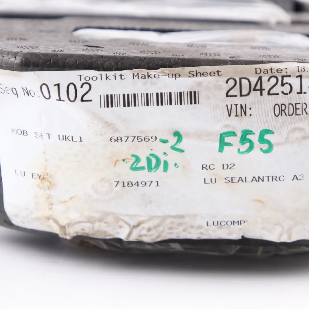 Spare Wheel Tool Mini F55 F56 F57 Mobility System Pump Storage Tray to with Part number 6877569 Spare Wheel Tool Mini F55 F56 F57 Mobility System Pump Storage Tray - SKU 6877569-2 - Part number 6877569