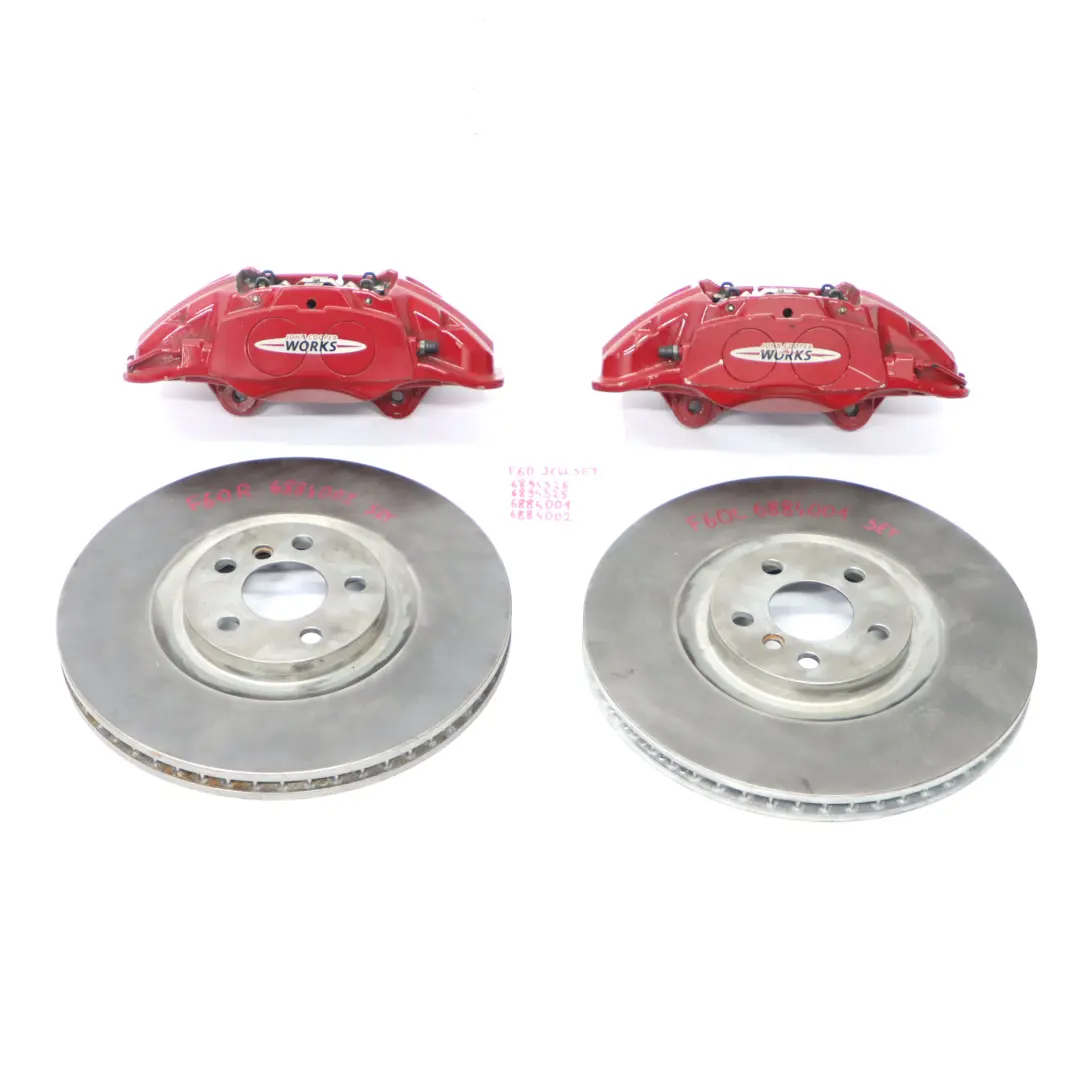 Set pinze freni Brembo ruota anteriore per Mini F54 F60 JCW John Cooper Works con numero di parte 6894325 Mini F54 F60 JCW John Cooper Works Set pinze freni Brembo ruota anteriore - SKU 6894325/326 - Numero di parte 6894325