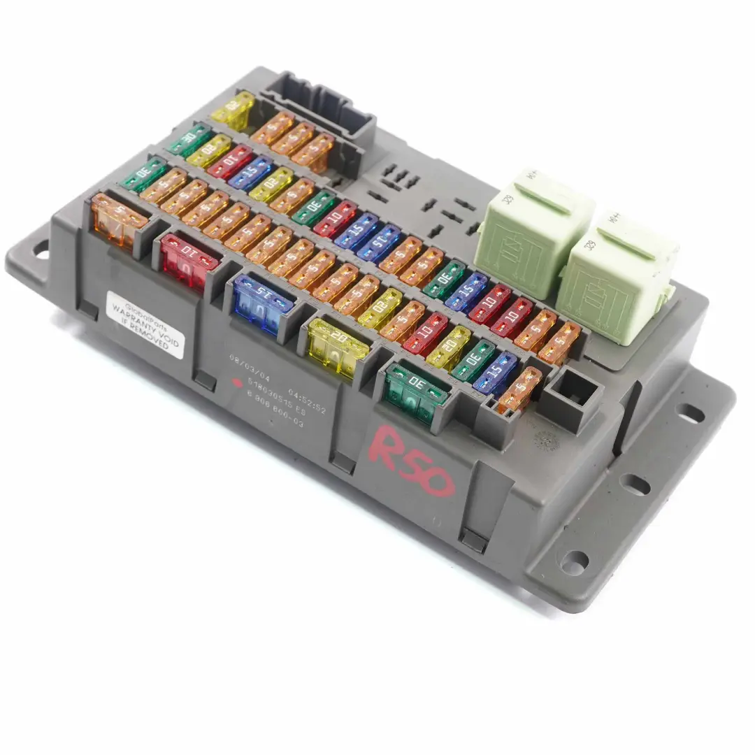 Fuse Box Mini Cooper R50 R52 R53 JCW Housing 1509011 to with Part number 6906600 Fuse Box Mini Cooper R50 R52 R53 JCW Housing 1509011 - SKU 6906600 - Part number 6906600