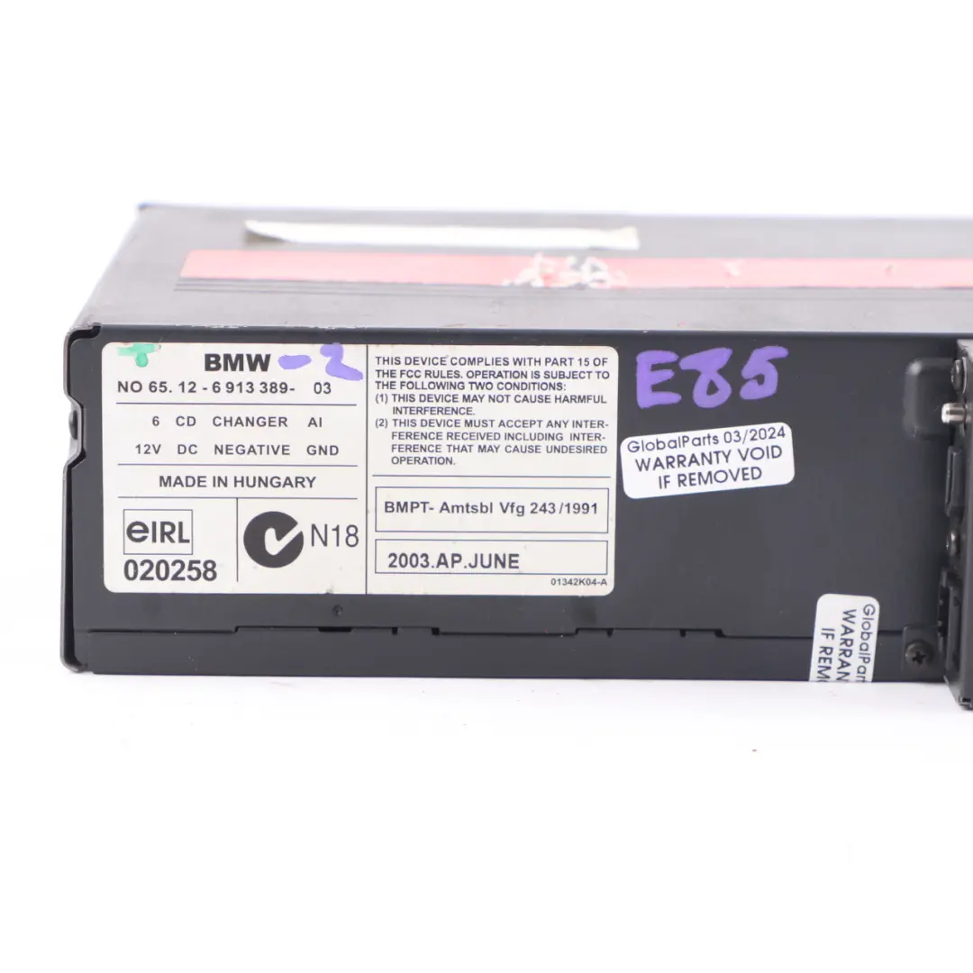 BMW X3 E83 X5 E53 Z4 E85 6-Disc CD Changer Multichanger With Magazine - SKU 6913389-2 - Part number 6913389