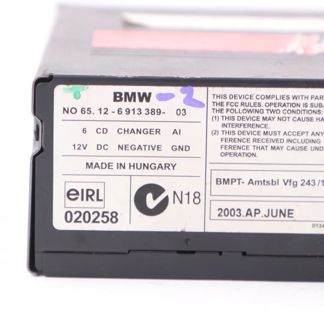 BMW X3 E83 X5 E53 Z4 E85 6-Disc CD Changer Multichanger With Magazine - SKU 6913389-2 - Part number 6913389