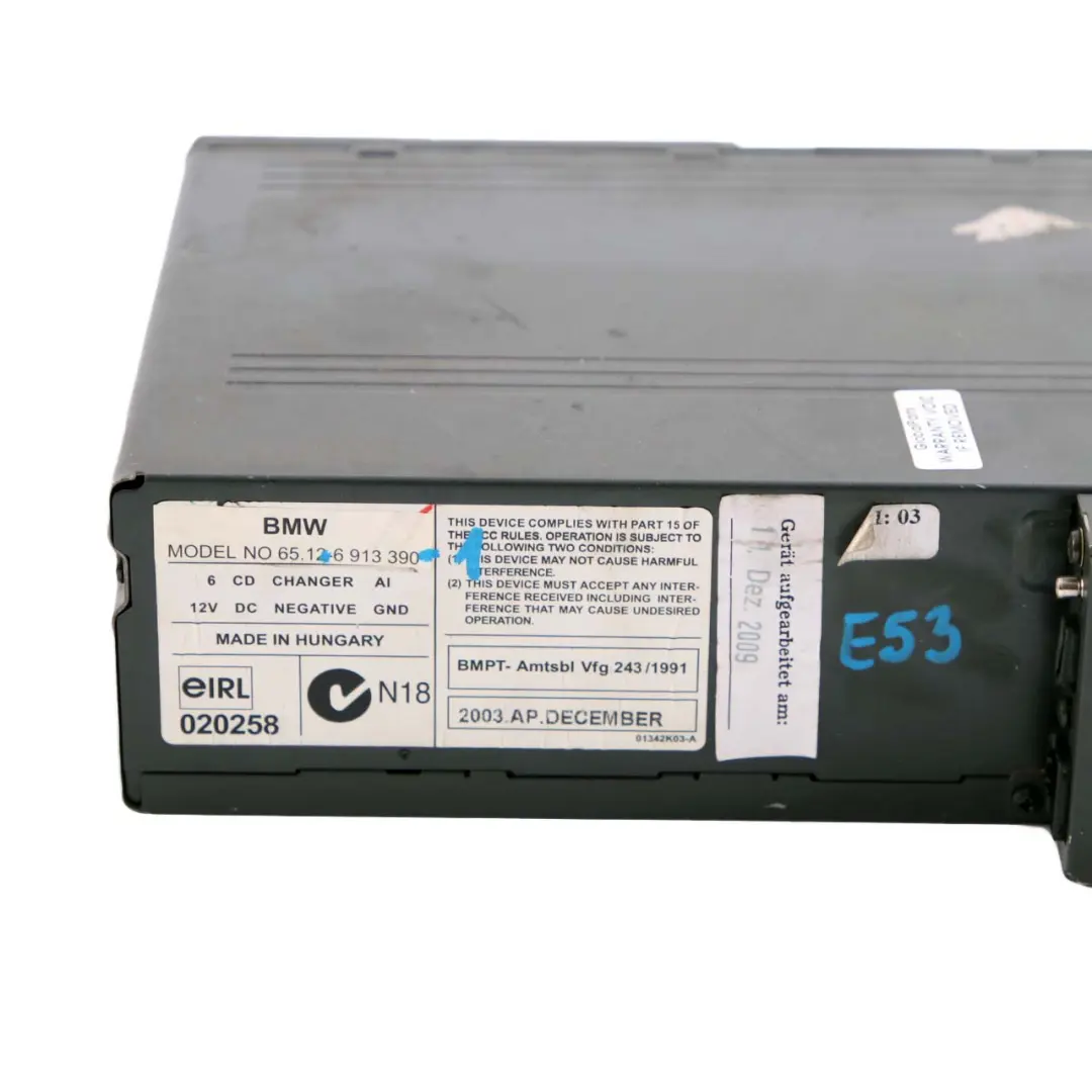 6-Disc CD Changer Multichanger With Magazine to BMW X3 X5 Z4 Series E53 E83 E85 with Part number 6913390 BMW X3 X5 Z4 Series E53 E83 E85 6-Disc CD Changer Multichanger With Magazine - SKU 6913390-1 - Part number 6913390