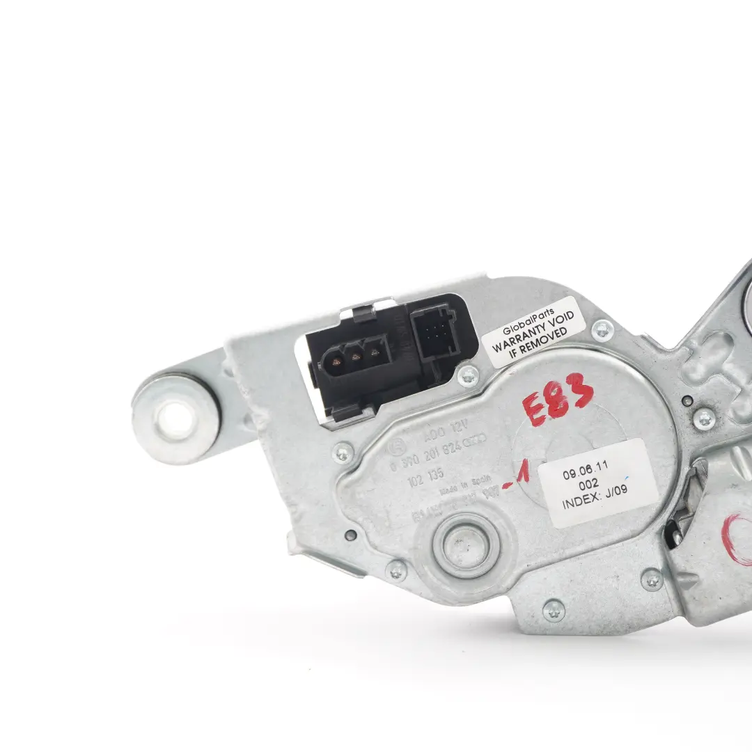 Limpiaparabrisas trasero Conjunto Motor Bosch 6763 para BMW E83 con número de pieza 6917907 BMW E83 Limpiaparabrisas trasero Conjunto Motor Bosch 6763 - SKU 6917907-1 - Número de pieza 6917907