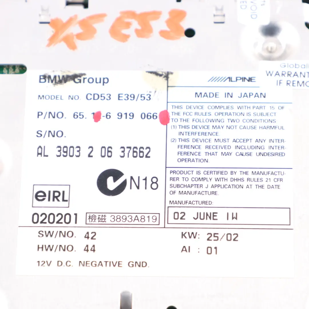 Radio Business CD Audio Player Head Unit to BMW E39 X5 E53 with Part number 6919066 BMW E39 X5 E53 Radio Business CD Audio Player Head Unit - SKU 6919066 - Part number 6919066