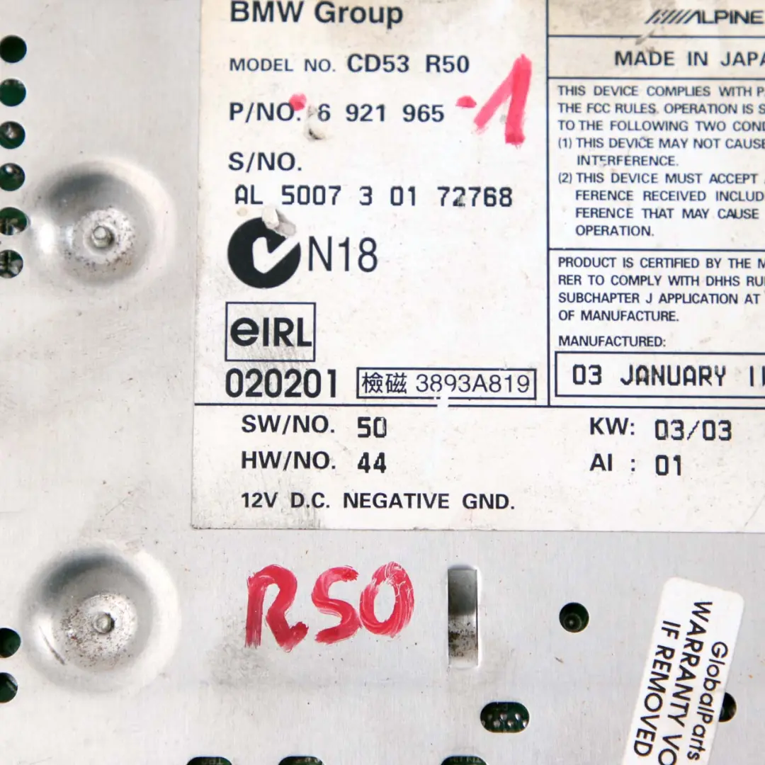 Radio Aumento CD Lettore Unita Testa per Mini Cooper One R50 R53 con numero di parte 6927904 Mini Cooper One R50 R53 Radio Aumento CD Lettore Unita Testa - SKU 6921965 - Numero di parte 6927904