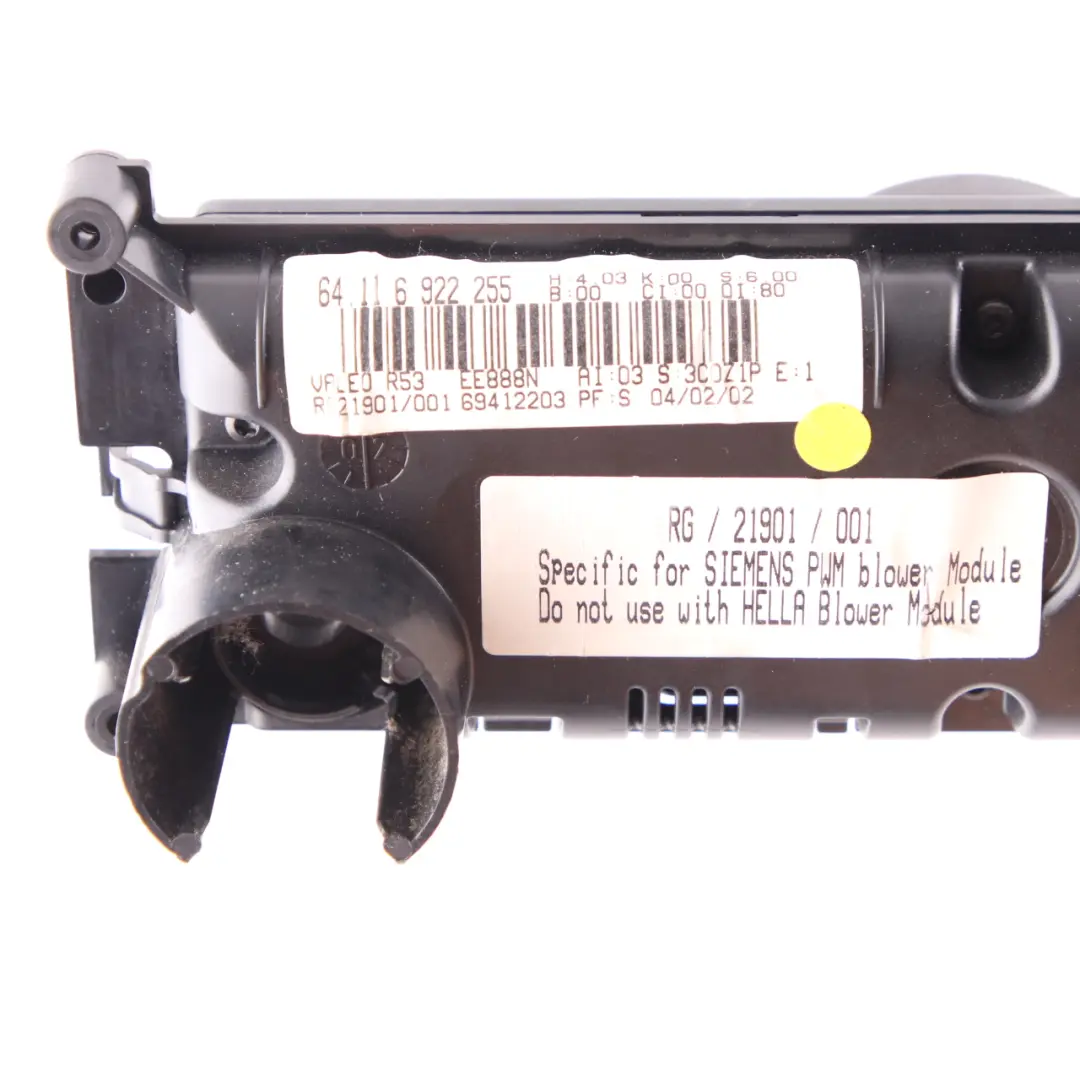 Mini Cooper R50 R52 Automatic Heater Control Panel Air Conditioning - SKU 6922255-1 - Part number 6922255