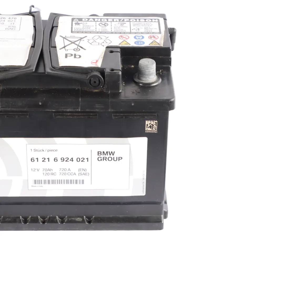 AGM 12V Accumulator Battery 70Ah 720A 9326470 to BMW with Part number 6924021 BMW AGM 12V Accumulator Battery 70Ah 720A 9326470 - SKU 6924021 - Part number 6924021