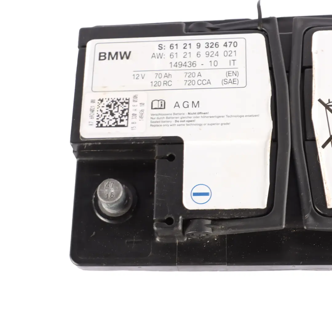 AGM 12V Accumulator Battery 70Ah 720A 9326470 to BMW with Part number 6924021 BMW AGM 12V Accumulator Battery 70Ah 720A 9326470 - SKU 6924021 - Part number 6924021