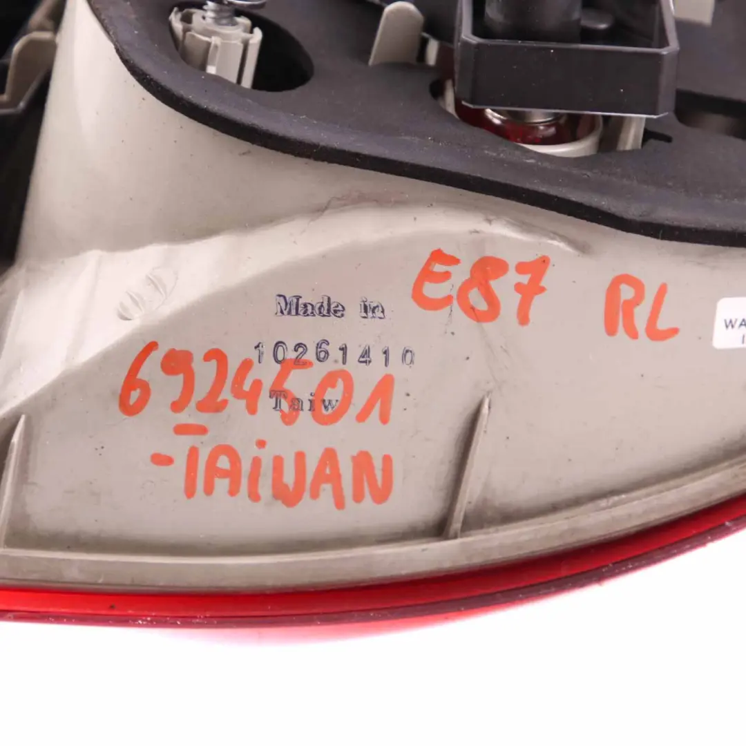 Lamp BMW E87 Tail Light Left N/S Back MADE IN TAIWAN to Rear with Part number 6924501 Rear Lamp BMW E87 Tail Light Left N/S Back MADE IN TAIWAN - SKU 6924501-TAIWAN - Part number 6924501