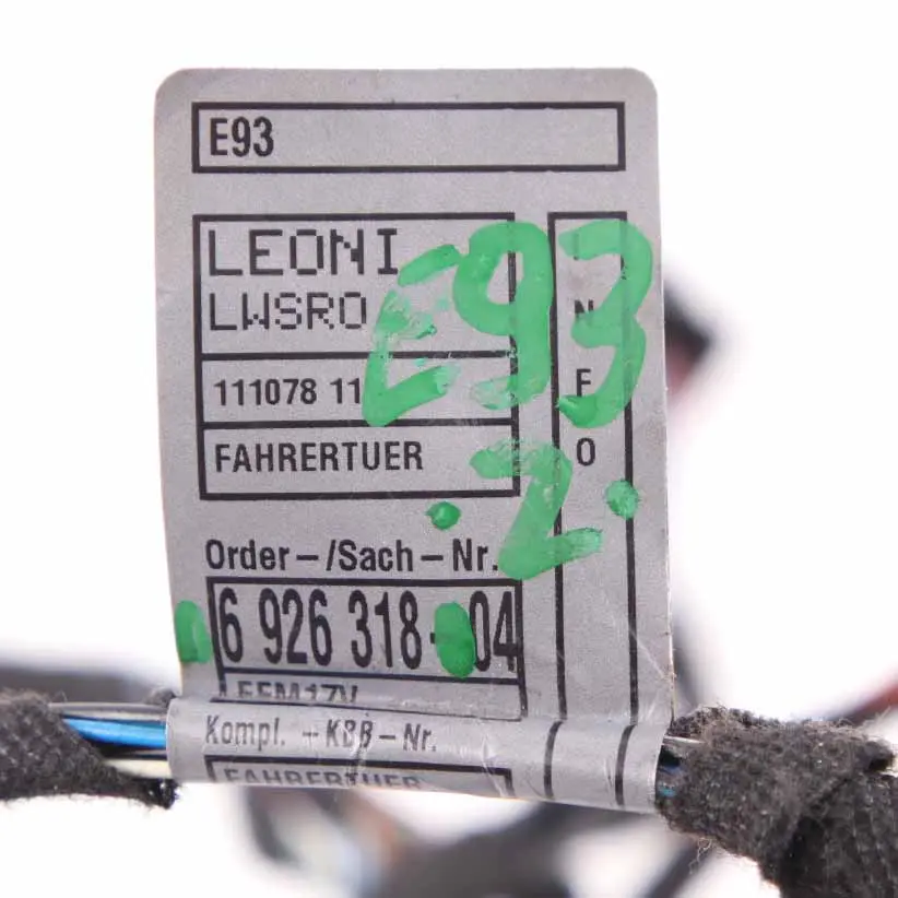 Door Wiring Harness Loom Cable to BMW E93 with Part number 6926318 BMW E93 Door Wiring Harness Loom Cable - SKU 6926318 - Part number 6926318