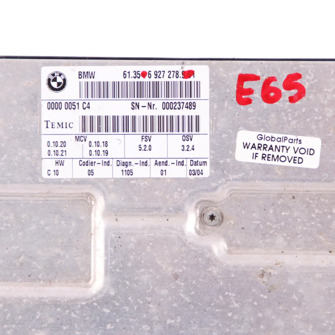 Front Seat Control Module Unit Ecu to BMW 5 7 Series E60 E61 E65 E66 with Part number 6927278 BMW 5 7 Series E60 E61 E65 E66 Front Seat Control Module Unit Ecu - SKU 6927278 - Part number 6927278