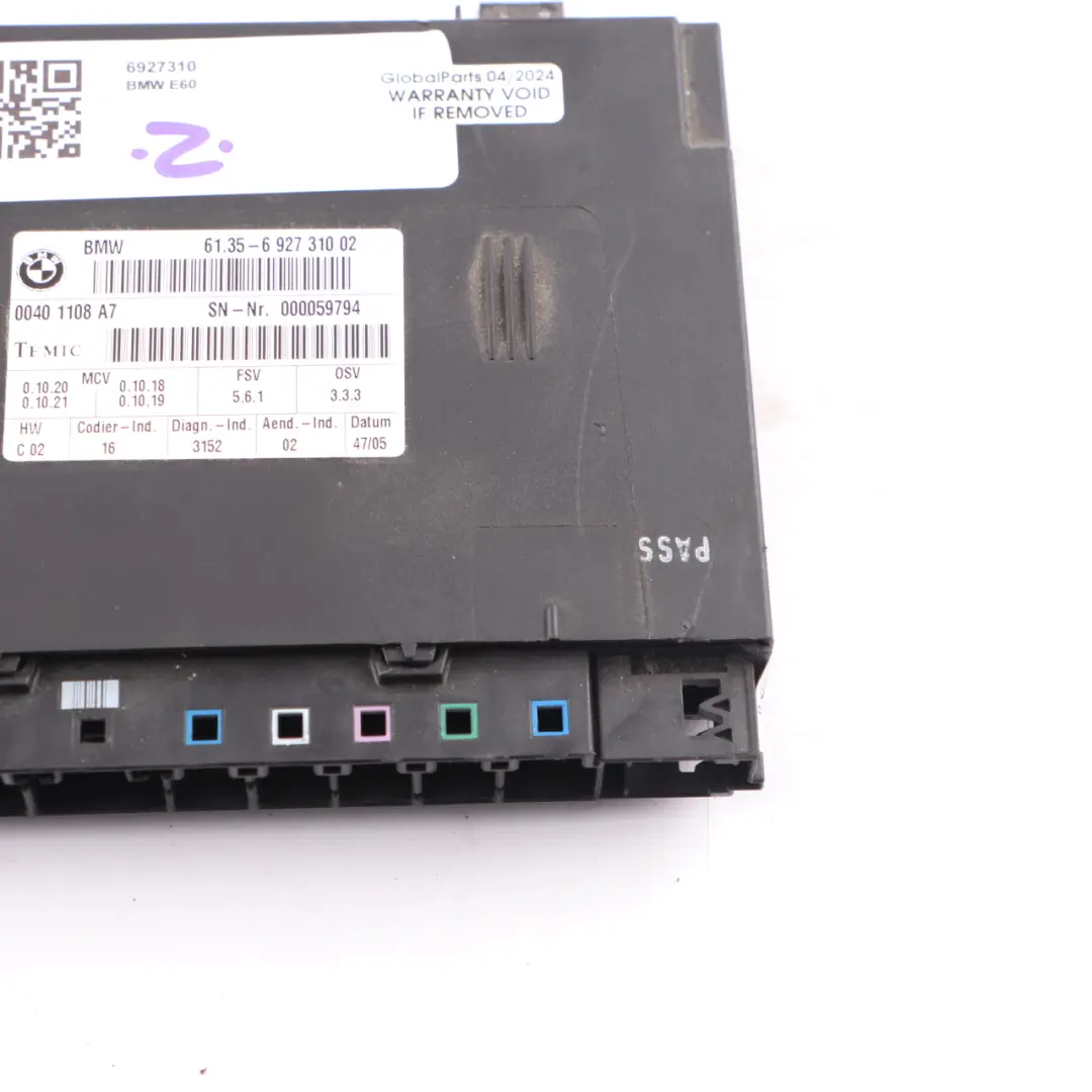 BMW E60 Asiento Módulo de Control Izquierda Derecha Temic 6927270 - SKU 6927310 - Número de pieza 6927310