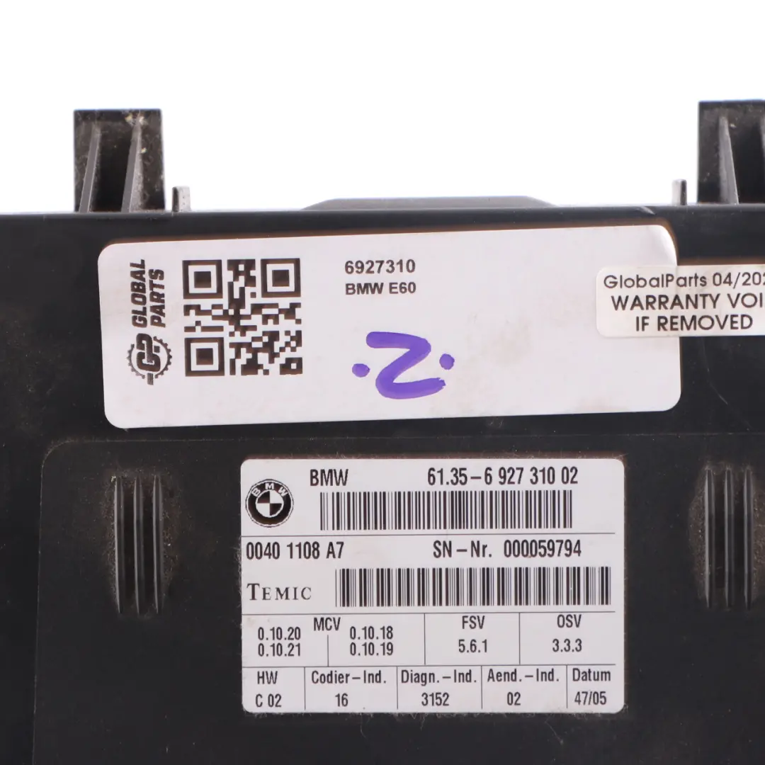 BMW E60 Seat Control Unit Module Left Right N/O/S Temic 6927270 - SKU 6927310 - Part number 6927310