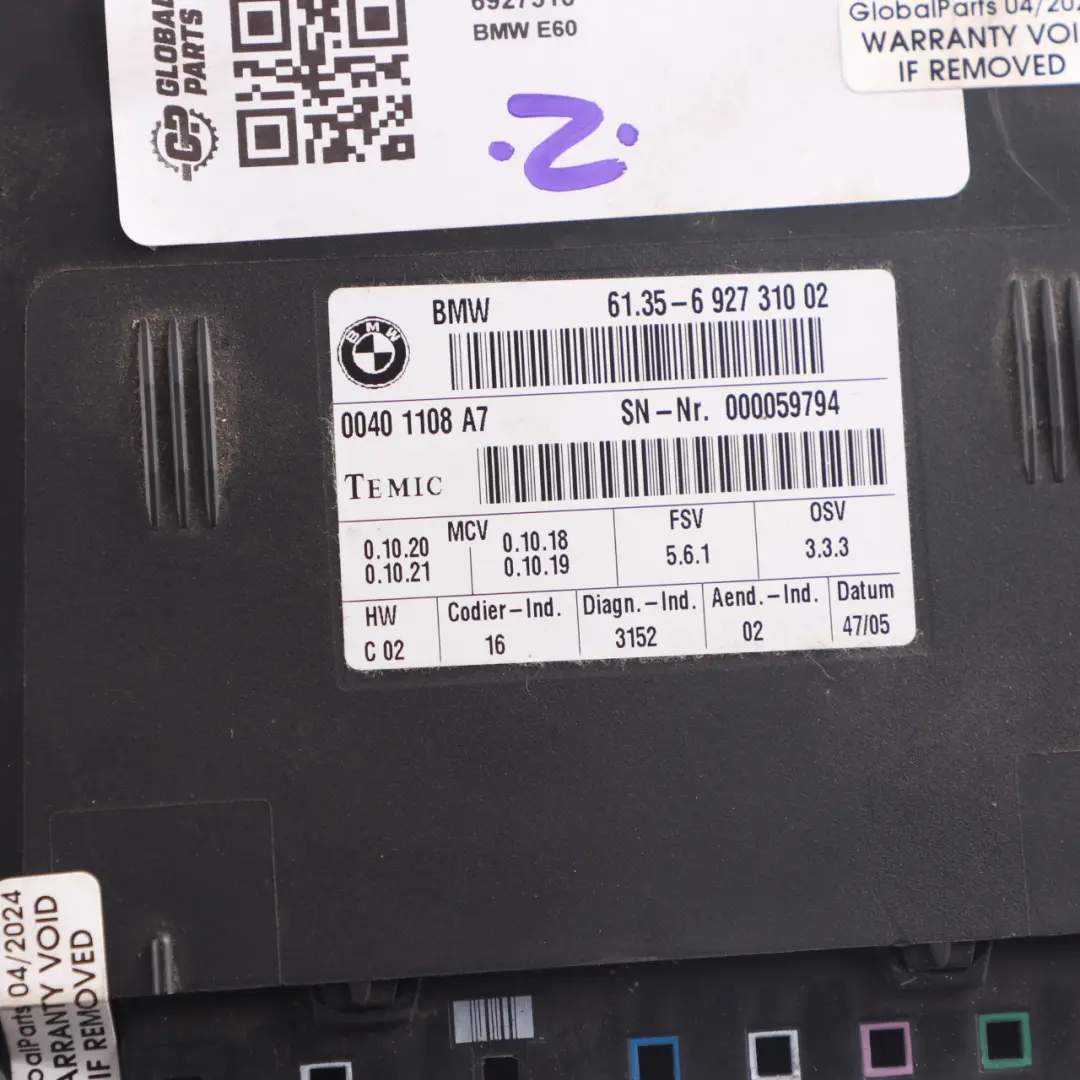 BMW E60 Seat Control Unit Module Left Right N/O/S Temic 6927270 - SKU 6927310 - Part number 6927310