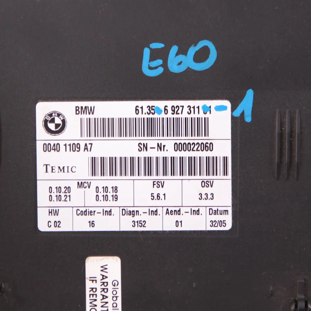 BMW 5 Series E60 Front Seat Module Control Unit Controller - SKU 6927311 - Part number 6927311
