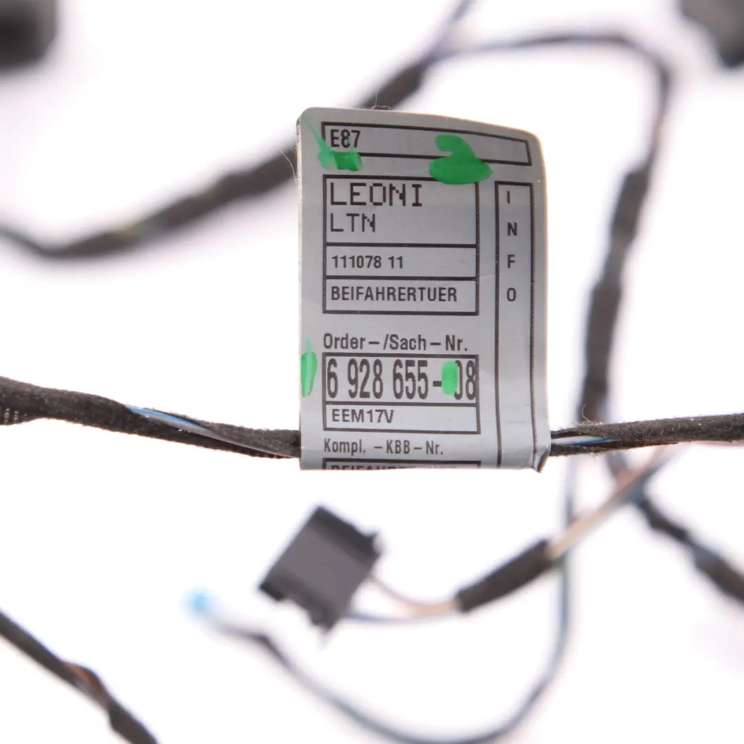 Left Side N/S Front Door Wiring Loom Harness to BMW E87 Passenger with Part number 6947097 BMW E87 Passenger Left Side N/S Front Door Wiring Loom Harness - SKU 6928655 - Part number 6947097