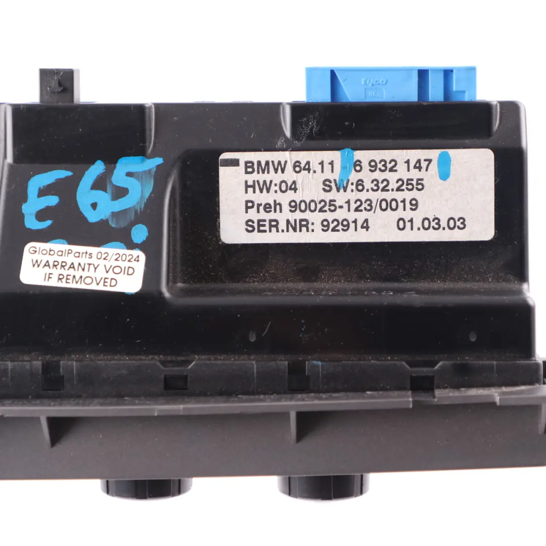 Conditioning Climate Control Panel Switch Unit to BMW E65 Automatic Air with Part number 6953185 BMW E65 Automatic Air Conditioning Climate Control Panel Switch Unit - SKU 6932147 - Part number 6953185