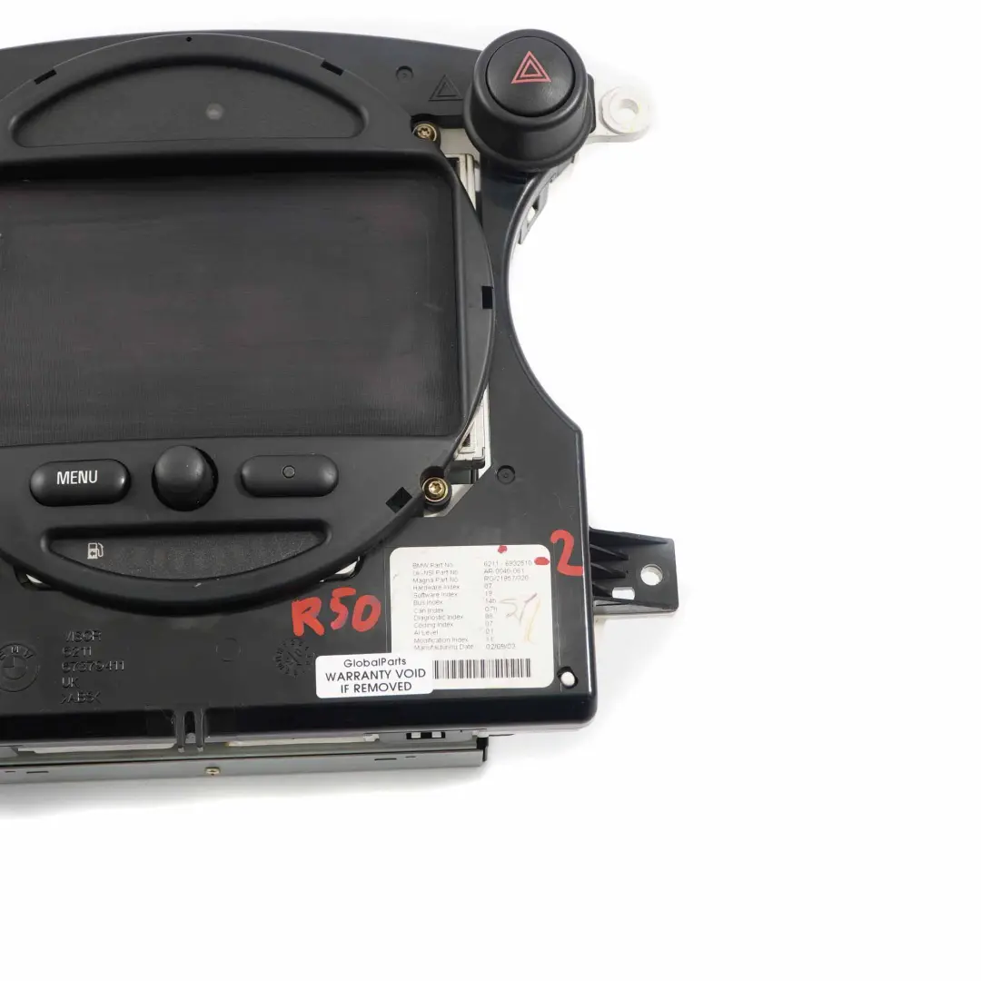 Dashboard Display Mini R50 R52 Sat Nav GPS Satellite Navigation Head 6932510 to with Part number 6972084 Dashboard Display Mini R50 R52 Sat Nav GPS Satellite Navigation Head 6932510 - SKU 6932510-2 - Part number 6972084