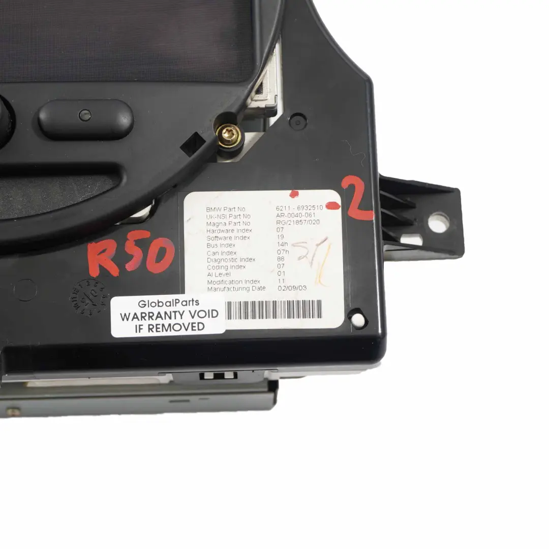 Dashboard Display Mini R50 R52 Sat Nav GPS Satellite Navigation Head 6932510 to with Part number 6972084 Dashboard Display Mini R50 R52 Sat Nav GPS Satellite Navigation Head 6932510 - SKU 6932510-2 - Part number 6972084