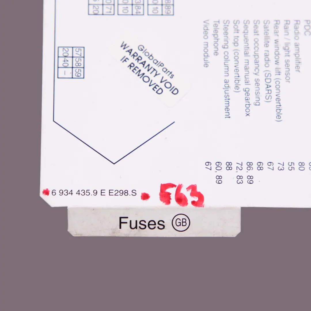 Map Card Fuse Box Grouping Diagram to BMW 6 Series E63 E64 with Part number 6934435 BMW 6 Series E63 E64 Map Card Fuse Box Grouping Diagram - SKU 6934435 - Part number 6934435