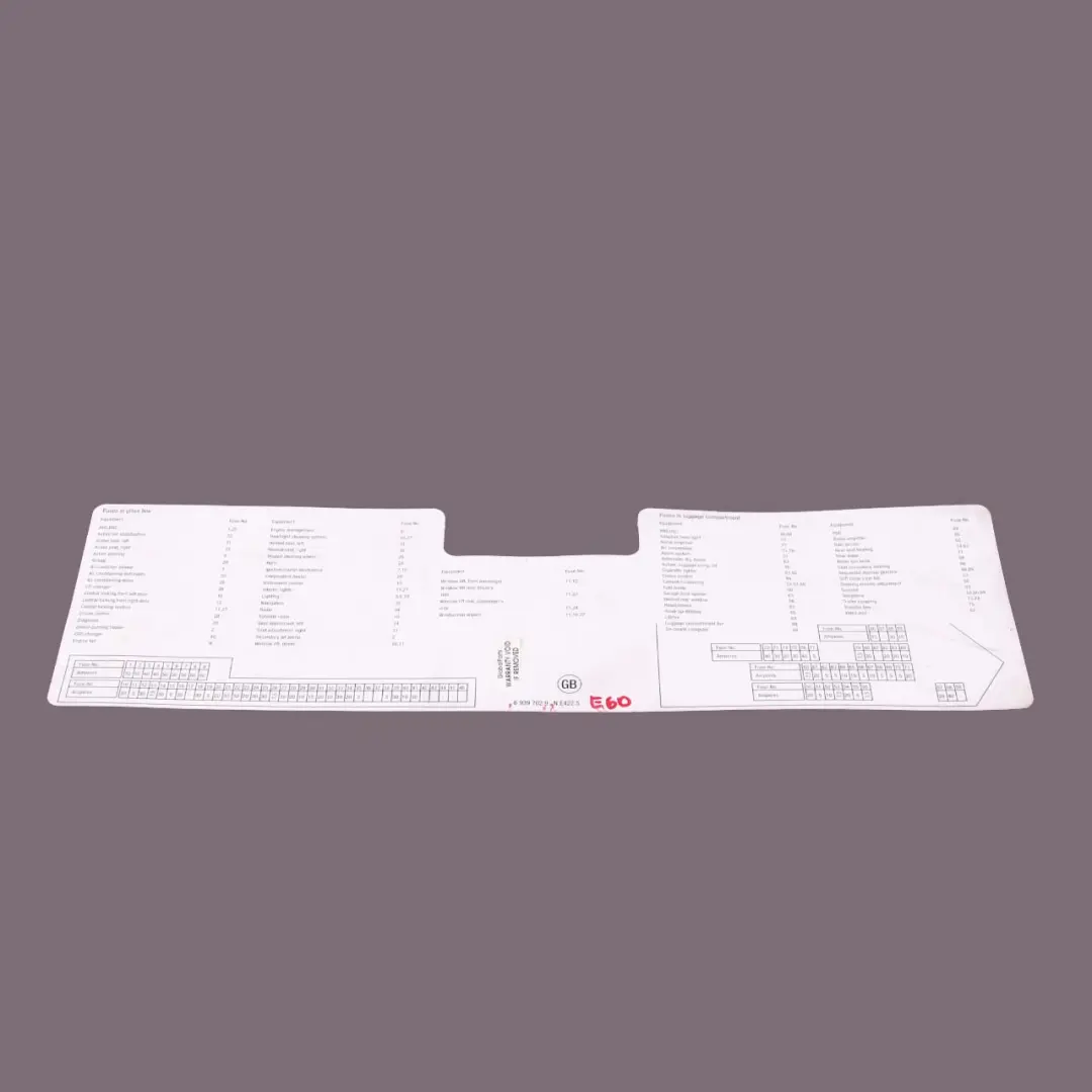 BMW 5 Series E60 Map Card Fuse Box Grouping Diagram - SKU 6939702 - Part number 6939702