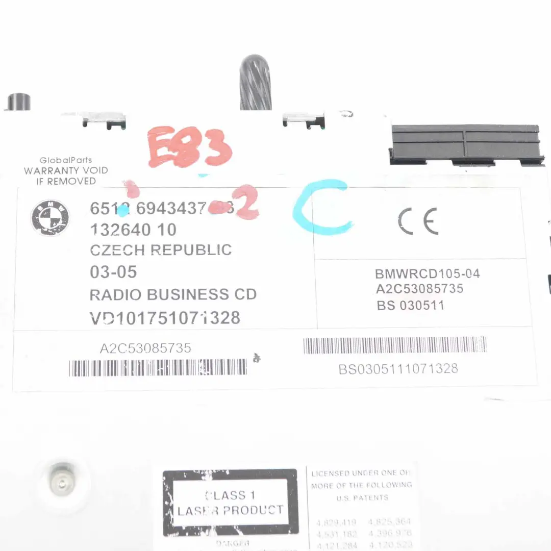 Radio Business CD Player Audio Head Unit BMW X3 E83 Z4 E85 E86 - SKU 6943437-2 - Part number 6943437