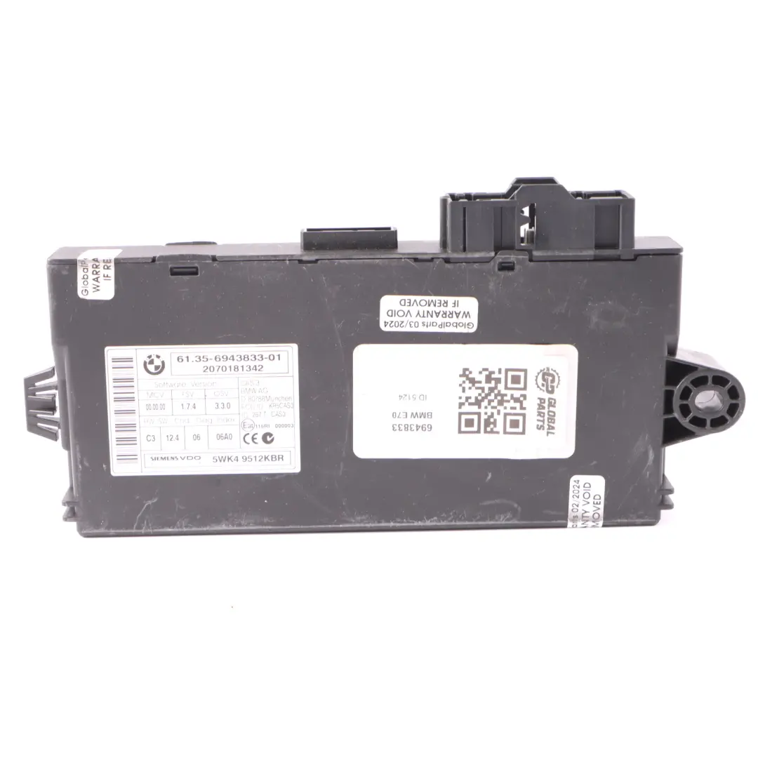 BMW X5 E70 CAS3 Module de lecture de clé de l'unité de contrôle - SKU 6943833 - Numéro de pièce 6943833