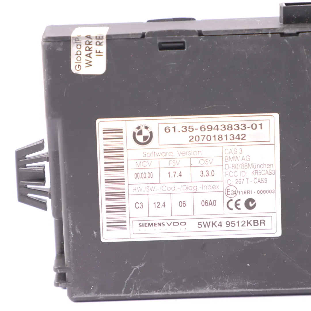 CAS3 Control Unit Key Reading Module to BMW X5 E70 with Part number 6943833 BMW X5 E70 CAS3 Control Unit Key Reading Module - SKU 6943833 - Part number 6943833