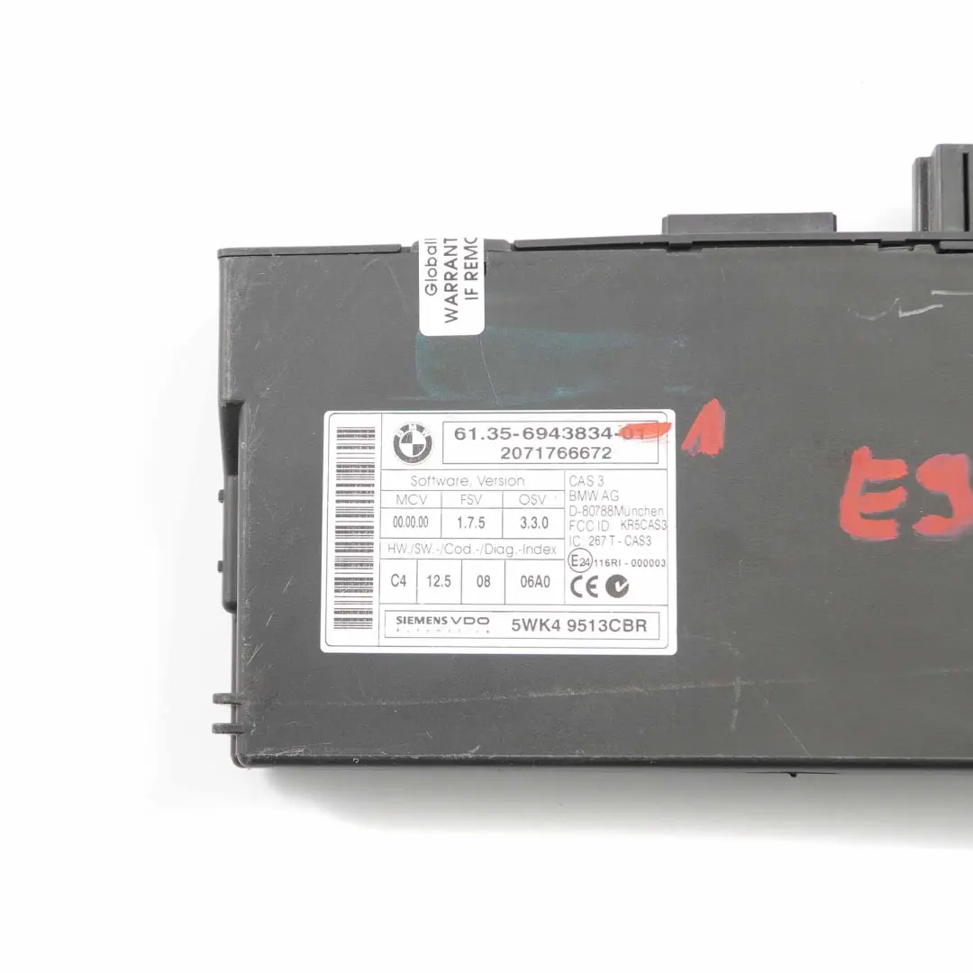 CAS 3 ECU Unità controllo Modulo lettura chiave per BMW E60 E81 E87 E90 E92 con numero di parte 6943834 BMW E60 E81 E87 E90 E92 CAS 3 ECU Unità controllo Modulo lettura chiave - SKU 6943834-1 - Numero di parte 6943834