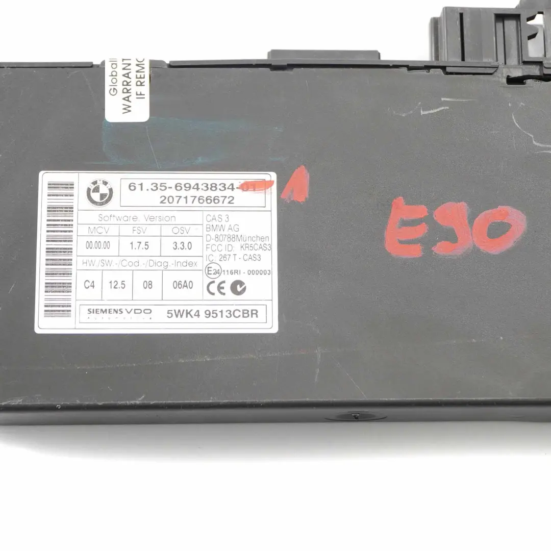 BMW E60 E81 E87 E90 E91 E92 CAS 3 ECU Control Unit Key Reading Module - SKU 6943834-1 - Part number 6943834
