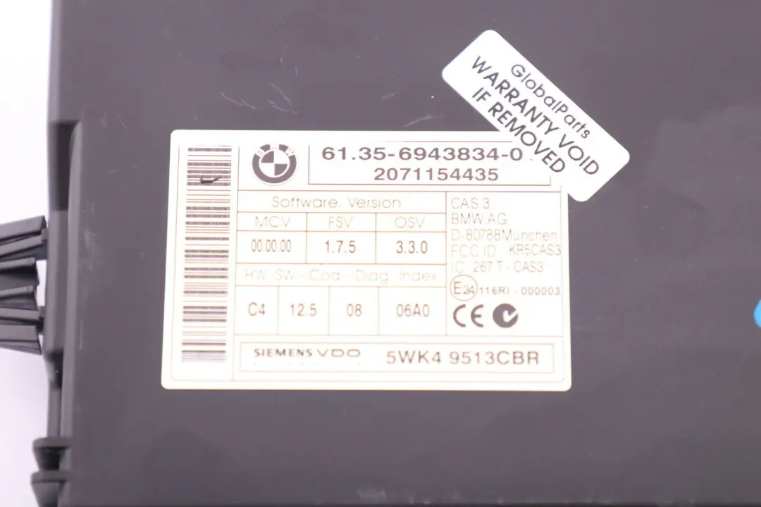CAS 3 ECU Control Módulo Lectura De Llaves para BMW E60 E81 E87 E90 E91 E92 con número de pieza 6943834 BMW E60 E81 E87 E90 E91 E92 CAS 3 ECU Control Módulo Lectura De Llaves - SKU 6943834 - Número de pieza 6943834