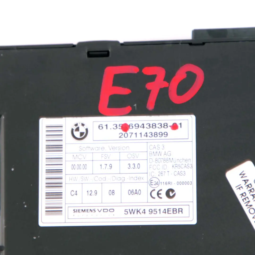 CAS3 Steuergerät Schlüssel-Lese-Modul für BMW X5 E70 mit Teilenummer 6943838 BMW X5 E70 CAS3 Steuergerät Schlüssel-Lese-Modul - SKU 6943838 - Teilenummer 6943838