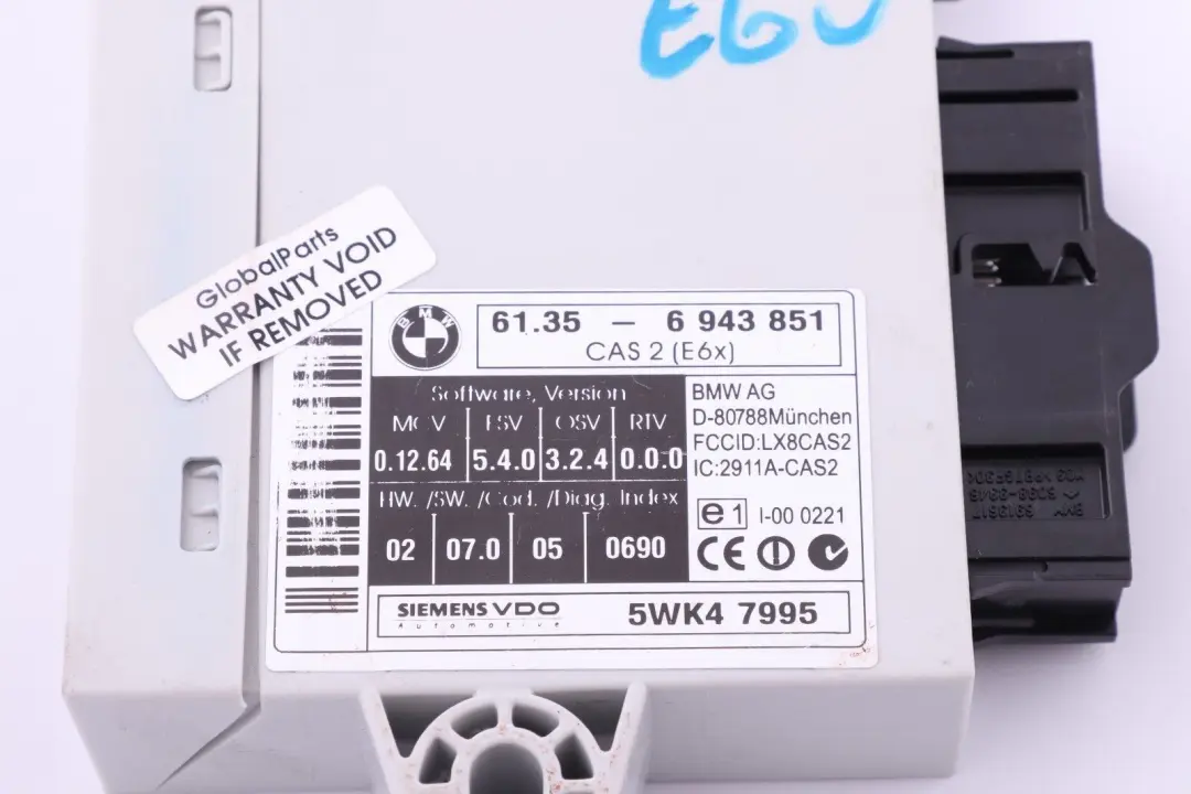 Unidad de Control CAS 2 Módulo para BMW E60 E61 E63 E64 con número de pieza 6943851 BMW E60 E61 E63 E64 Unidad de Control CAS 2 Módulo - SKU 6943851 - Número de pieza 6943851