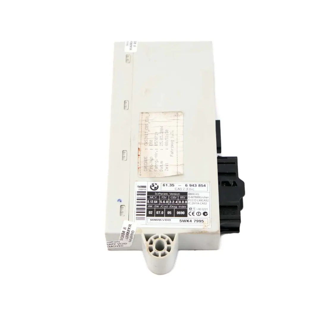 ECU Steuergerät Schlüssellesemodul CAS 2 für BMW E60 E61 E63 E64 mit Teilenummer 6943854 BMW E60 E61 E63 E64 ECU Steuergerät Schlüssellesemodul CAS 2 - SKU 6943854 - Teilenummer 6943854