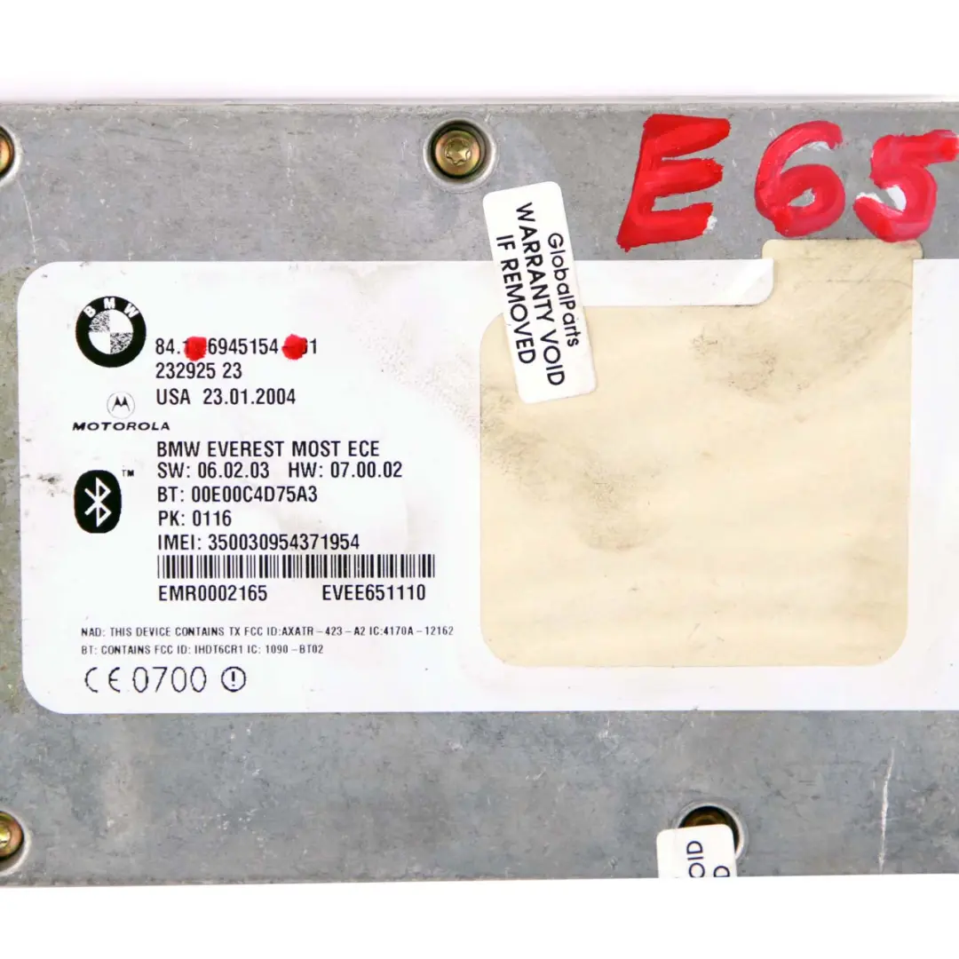 Telematics Bluetooth Control Unit Module to BMW 7 Series E65 E66 with Part number 6946328 BMW 7 Series E65 E66 Telematics Bluetooth Control Unit Module - SKU 6945154 - Part number 6946328