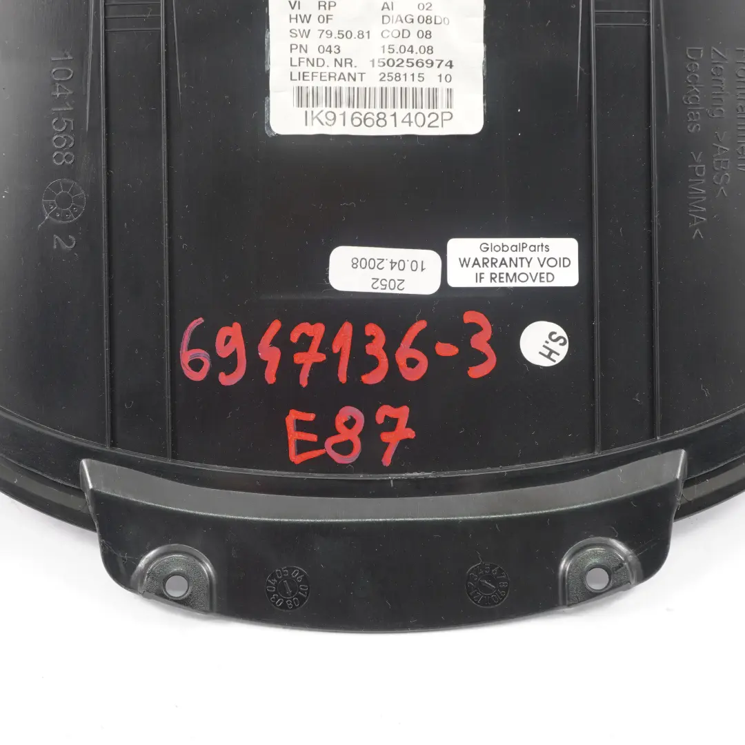  Kombiinstrument BMW E81 E82 E87 E87N E88 Tachouhren Glasabdeckung - SKU 6947136-3 - Teilenummer 6947136