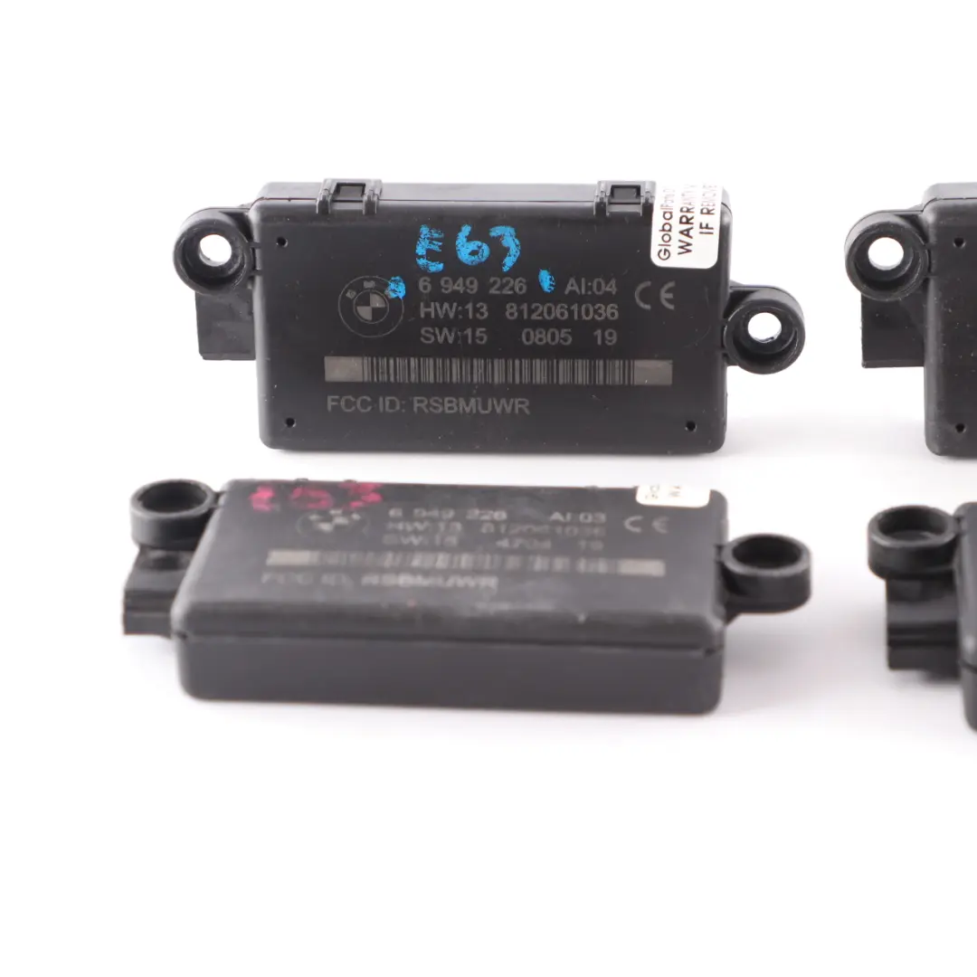 DWA Door Alarm System Module Control Unit Set to 4 x BMW E63 E64 with Part number 6949226 4 x BMW E63 E64 DWA Door Alarm System Module Control Unit Set - SKU 6949226-2 - Part number 6949226